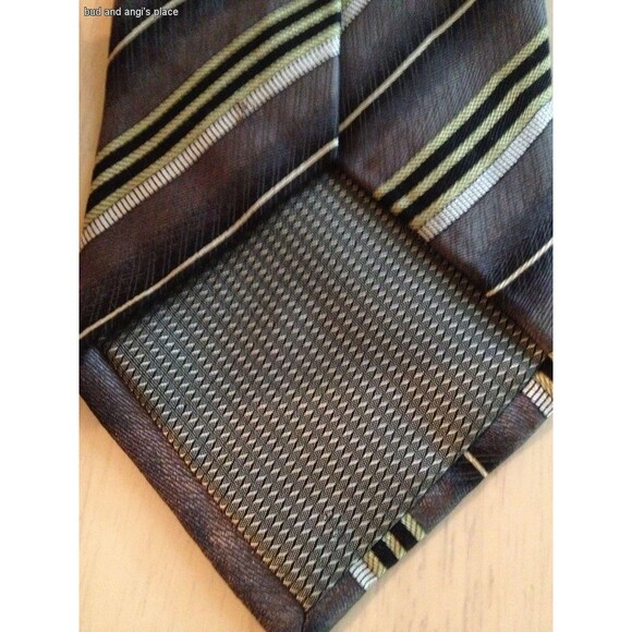 Valerio Garati Men's Tie Gray Black And Gold Stripe Neck Tie - Picture 4 of 4